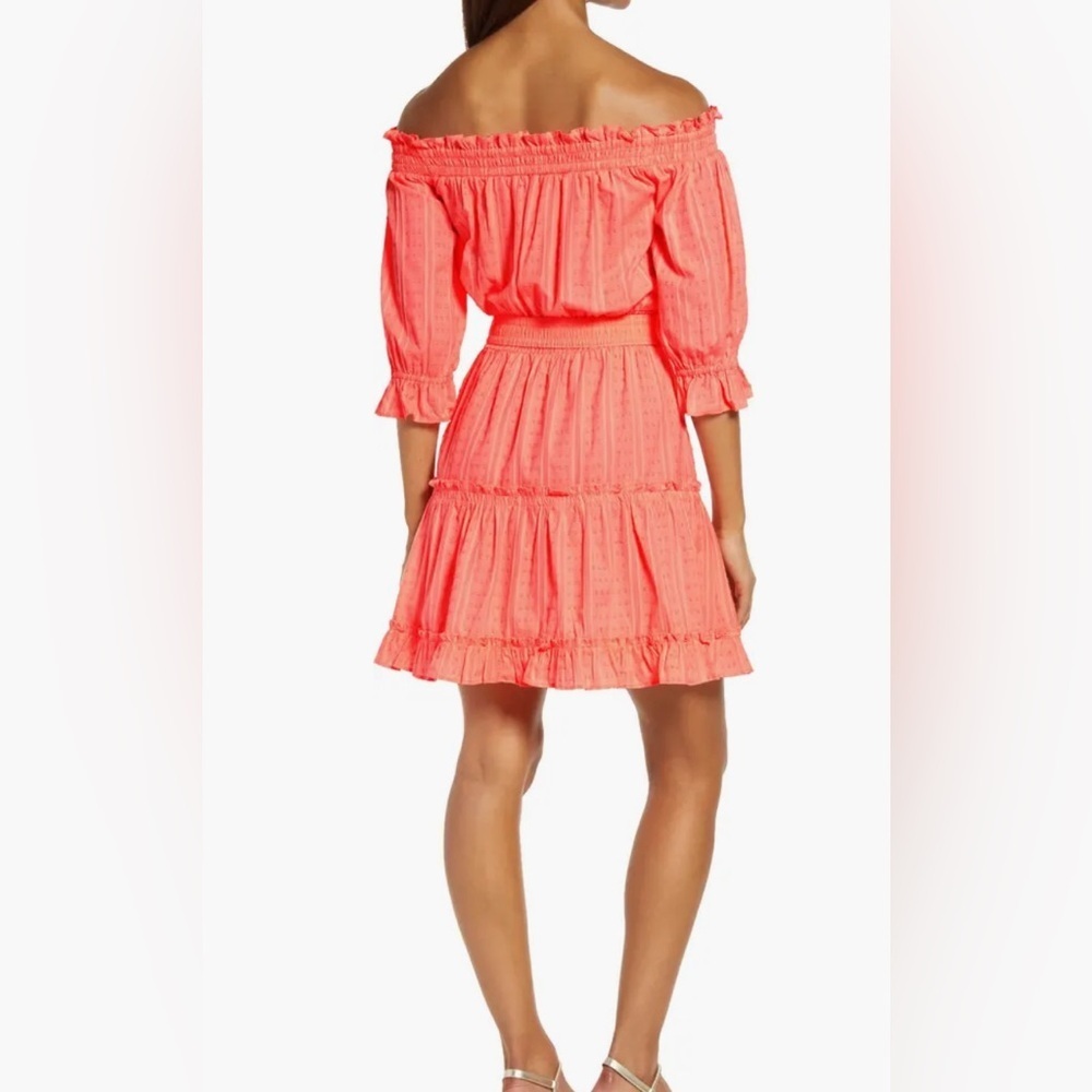 Lilly Pulitzer Size XL Metallic Clip Dot Off the Shoulder Cotton Dress - Picture 4 of 8